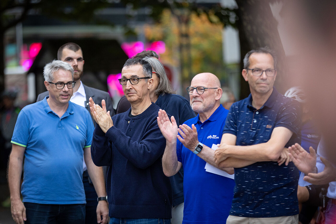v.l.n.r: ADFC-Landesvorsitzender Matthias Zimmermann, Cem Özdemir (Grüne), Winfried Herrmann (Grüne), Thomas Dörflinger (CDU)